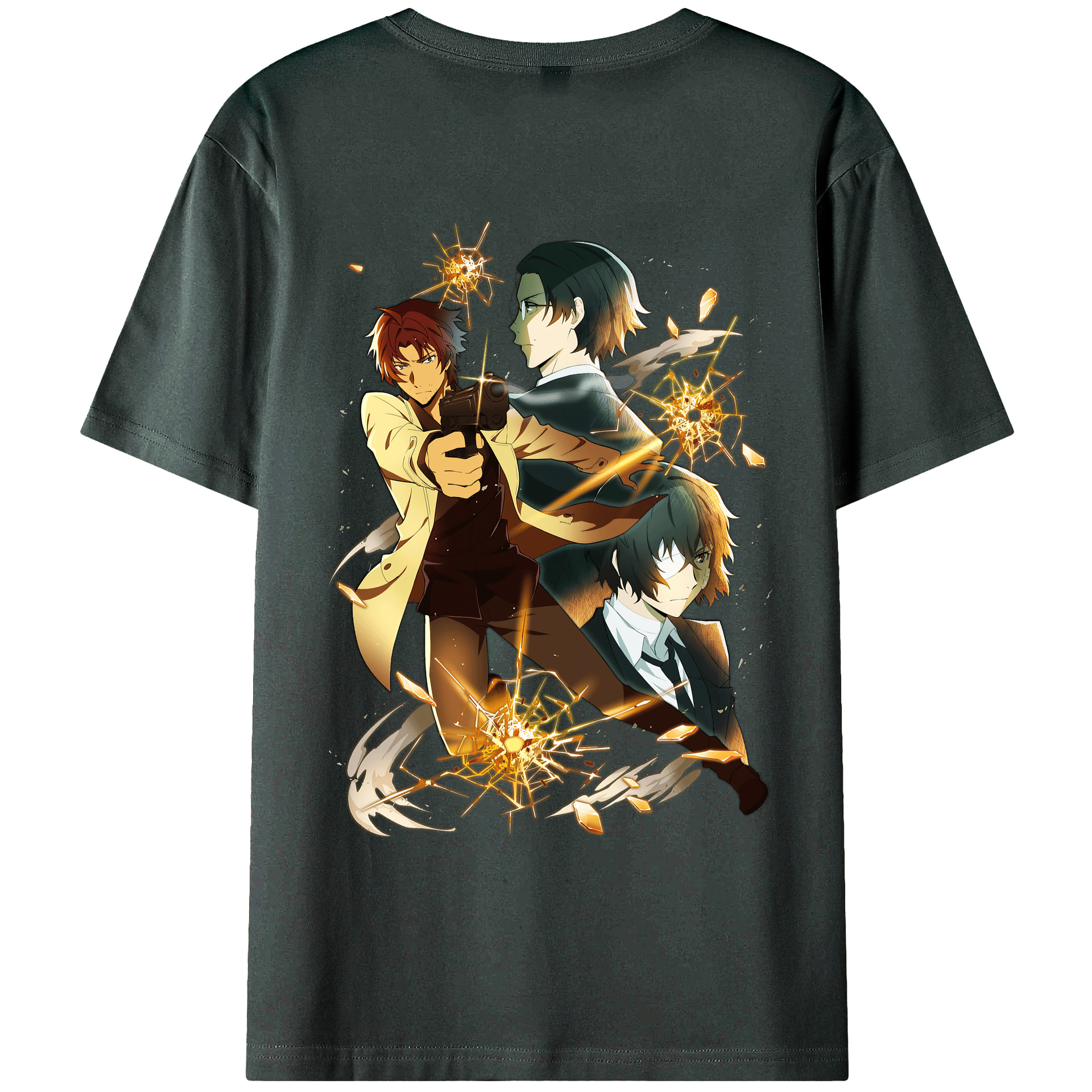 （画像用） 文豪ストレイドッグス Bungo Stray Dogs 綿100％ メンズ半袖Tシャツ（バックプリント） 通気性